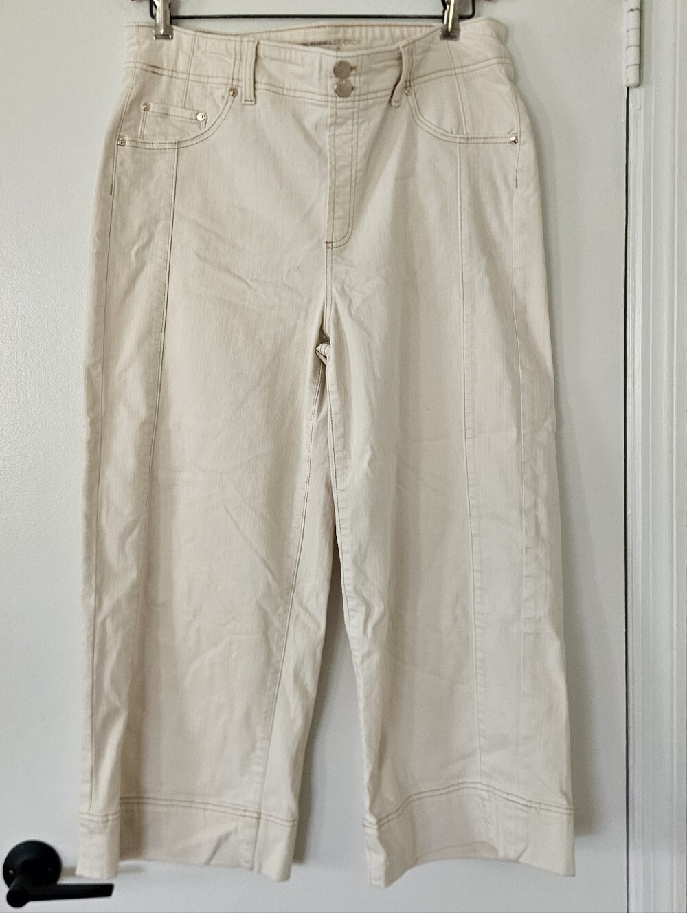 Chicos Womens Jeans Pull on Wide Leg Cropped 14 2.5 Ivory Coastal Old Money